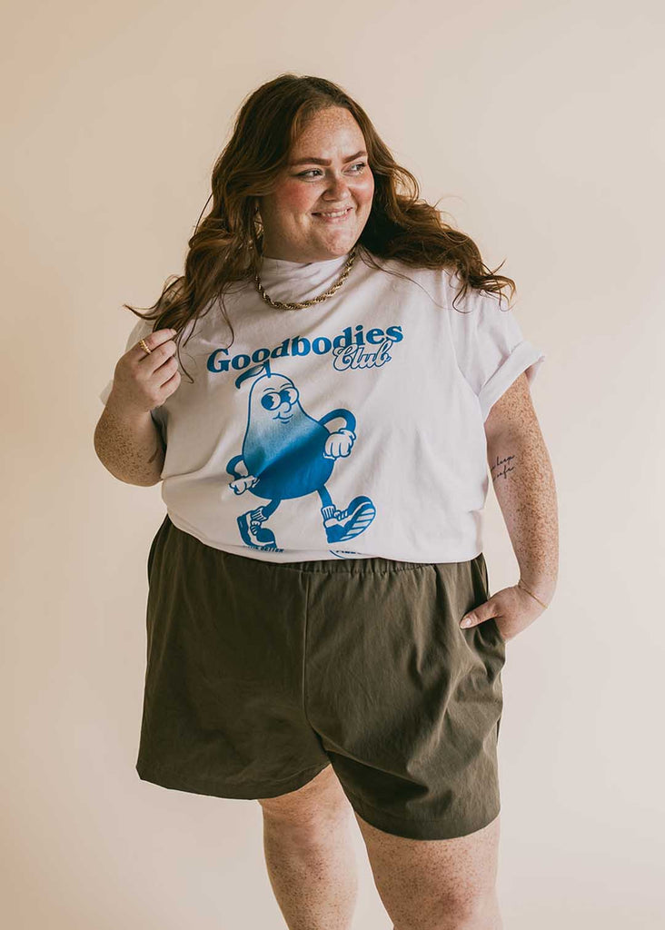 a plus size woman wearing a graphic tee