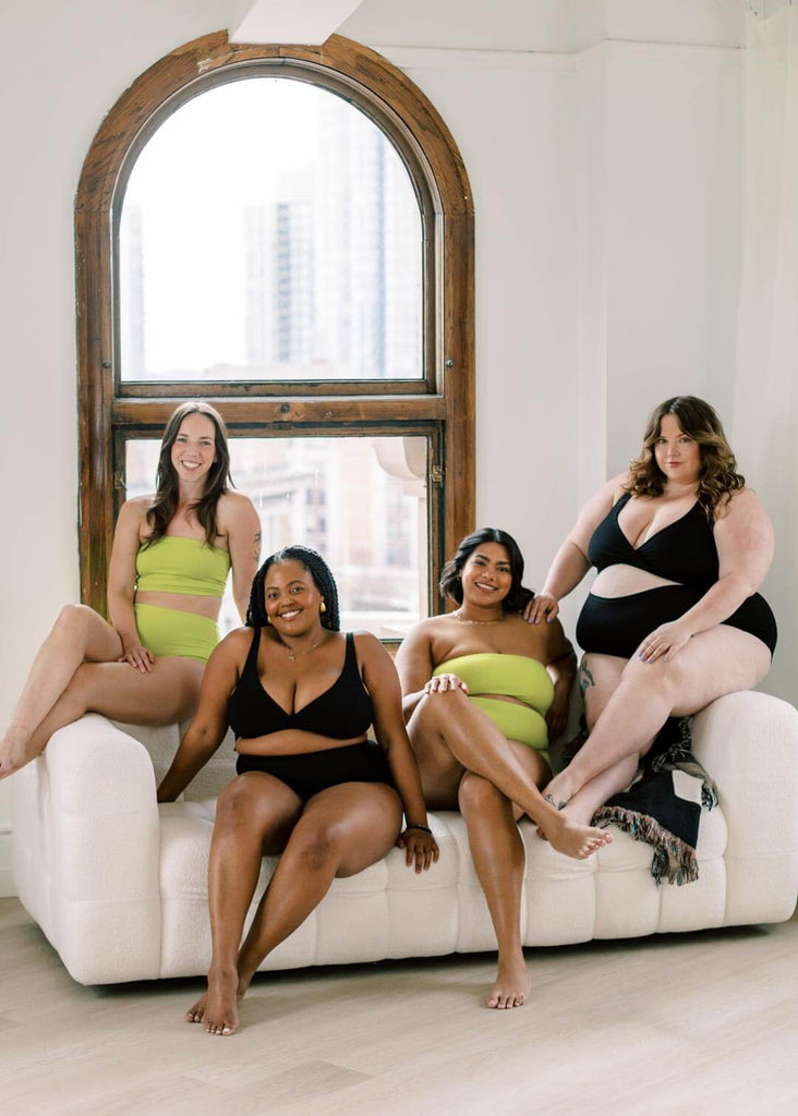 a group of women wearing matching underwear sets